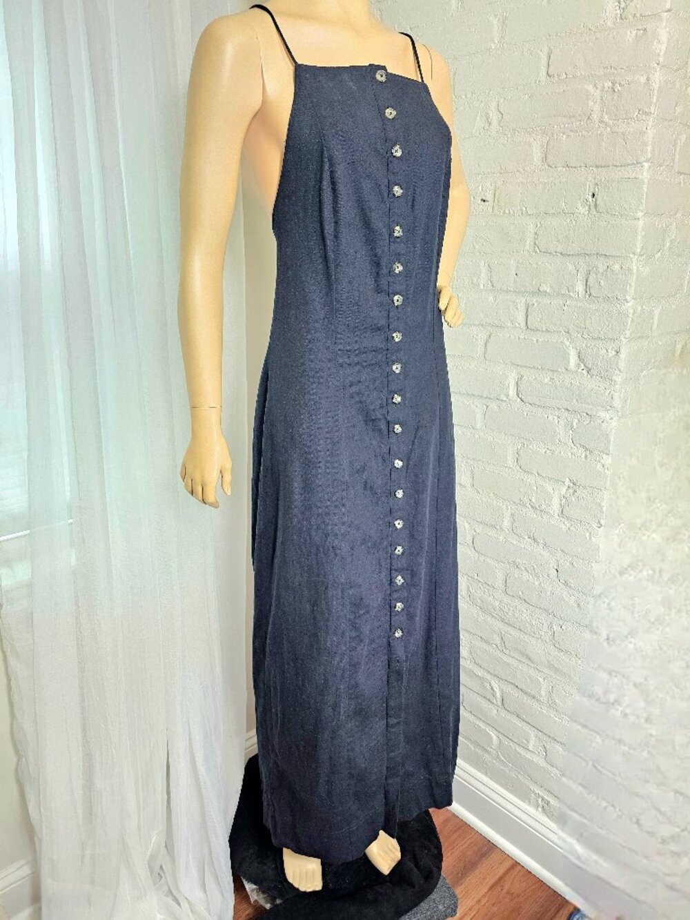 Free People Black Linen Cotton Button Front Maxi Dress Large NWT